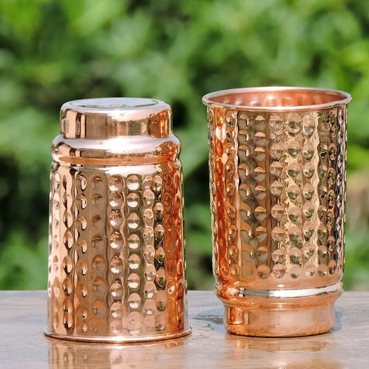 Pure Copper Water Tumblers Set of 2 - Unlined, Uncoated, Lacquer-Free | 350 Ml (11.8 US Fl Oz) Ayurveda Health Benefits Stylish Kitchenware Drinkware Mugs, Water Tumbler