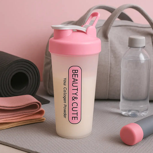 Beauty & Cutie Collagen Shaker Bottle - Pink Lid Transparent Body for Your Collagen Powder