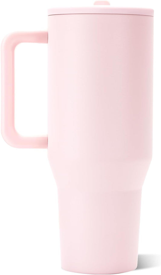 HydroJug Traveler 40oz, Insulated Tumbler with Handle & Straw, Pink Sand