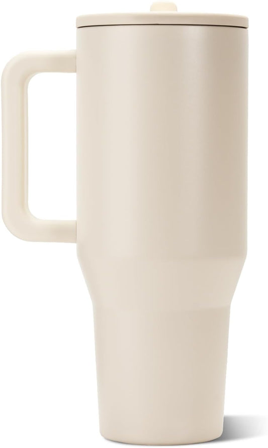 HydroJug Traveler 40oz, Insulated Tumbler with Handle & Straw, Cream