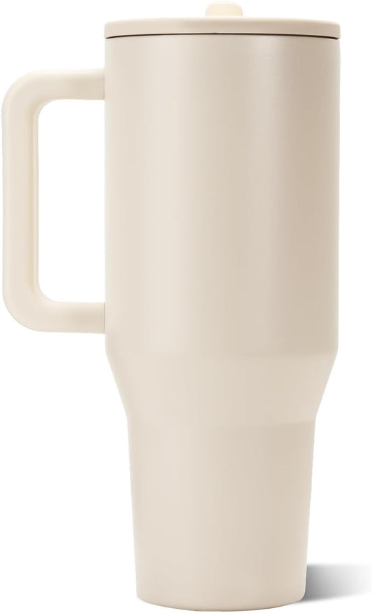 HydroJug Traveler 32oz, Insulated Tumbler with Handle & Straw, Cream