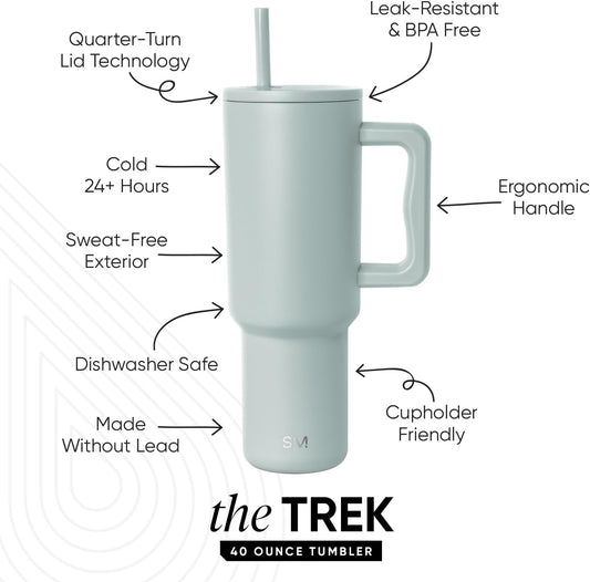 Simple Modern Tumbler with Handle and Straw | 40oz | Green