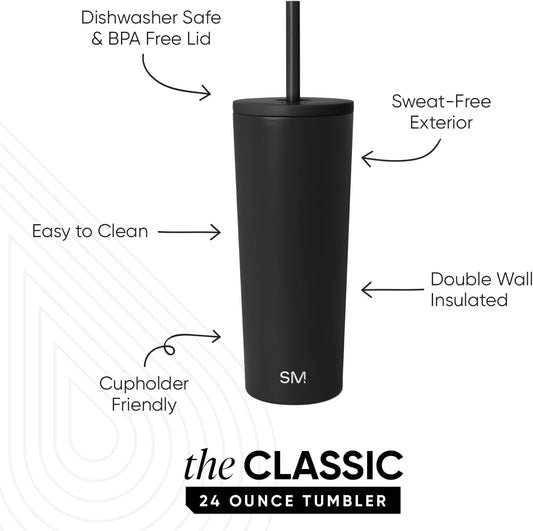 Simple Modern Iced Coffee Tumbler, Insulated | 24oz | Black