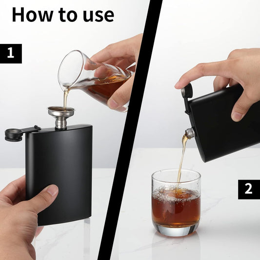 2 Pack Hip Flasks for Liquor, 8 Oz & 12 Oz, Stainless Steel Leakproof