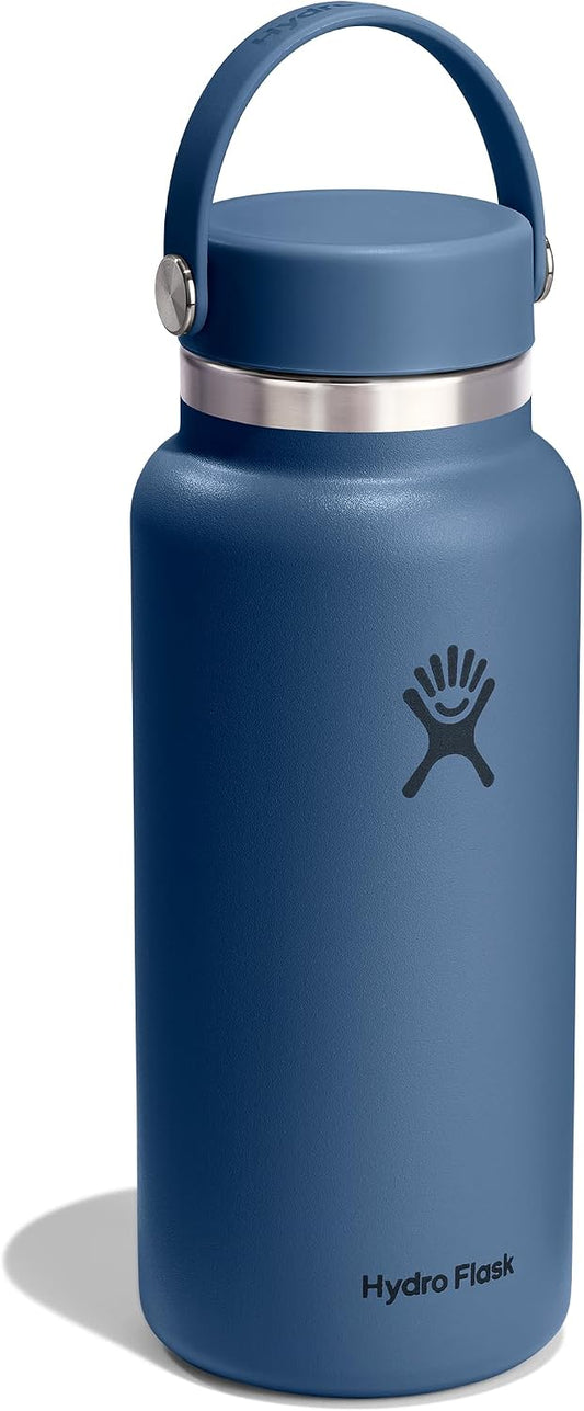 Hydro Flask Water Bottle - Insulated Stainless Steel - Wide Mouth Flex Lid, Non Spill, Leakproof and Refillable in 32 Oz Harbor Blue