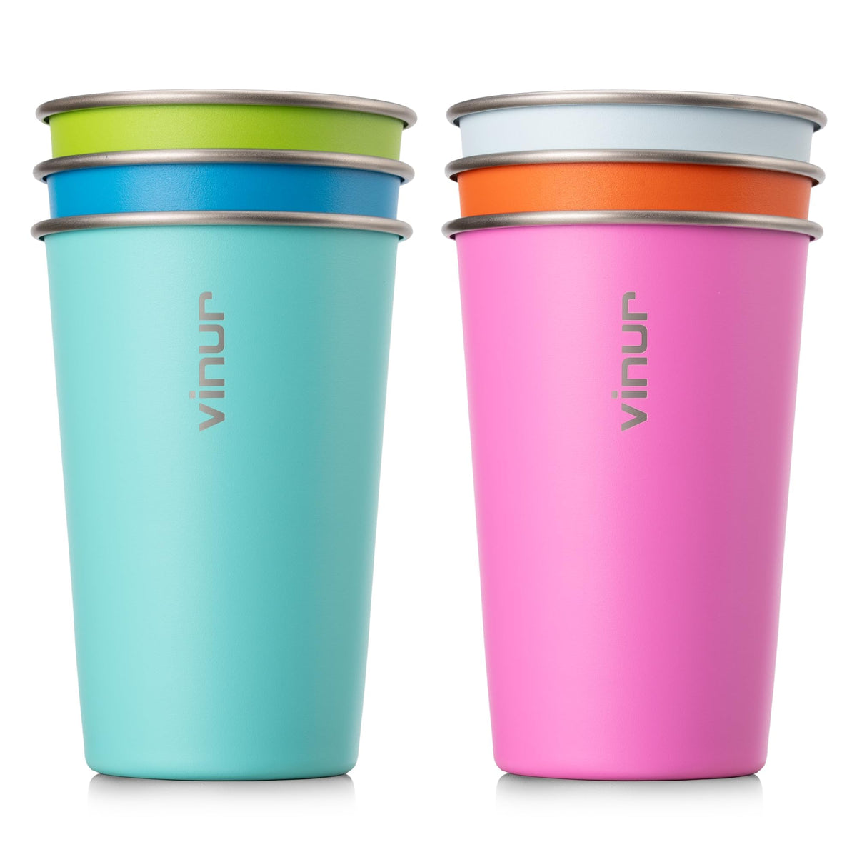 Stainless Steel Cups-16 oz Colorful Stackable Metal Drinking Glasses 8 Pcs