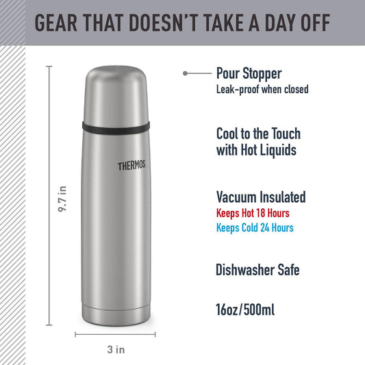 Thermos Vacuum Insulated 16 Ounce Compact Stainless Steel Beverage Bottle