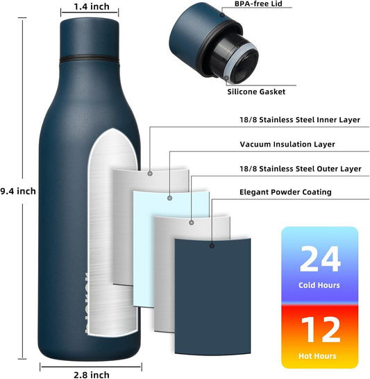 BJPKPK 18oz Insulated Water Bottle, Stainless Steel Bottle with Carry Strap