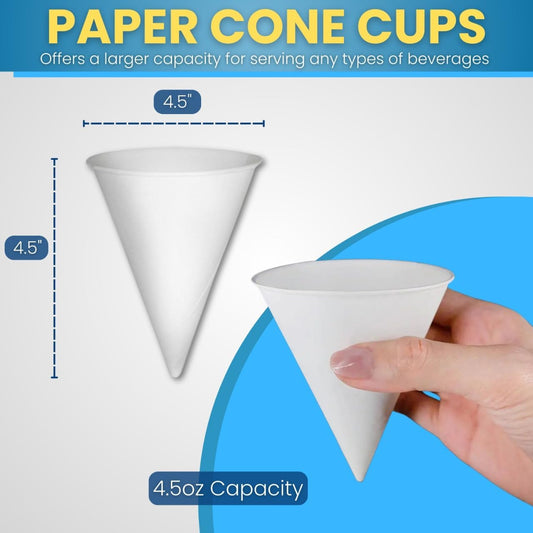 Disposable White Paper Cone Cups (Pack of 200-4.5 oz) Eco-Friendly, Leak-Proof, Ideal for Events, Water Coolers, Quick Hydration & Efficient Cleanup