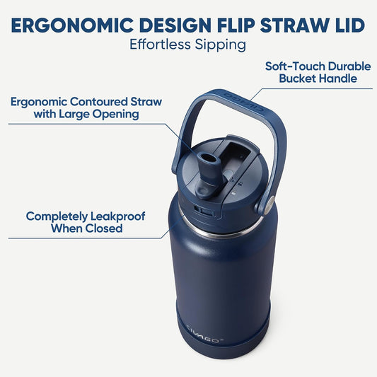 CIVAGO 24 oz Insulated Stainless Steel Water Bottle with Removable Straw
