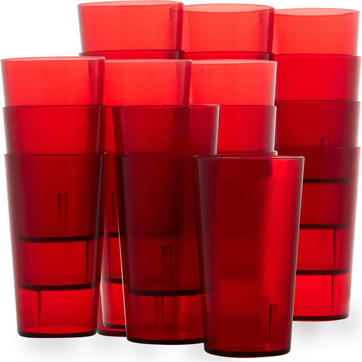 Restaurant Grade, BPA-Free 12oz Clear Plastic Cups 12pk. Super Durable, Break Resistant Drinking Glasses for Cafe, Party, Catering. Reusable, Stackable Tumblers with Textured Grip Design