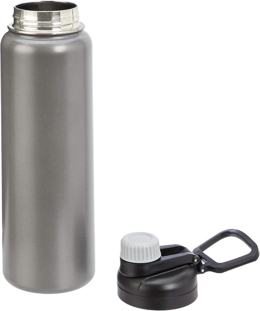 Amazon Basics Large Insulated Stainless Steel Water Bottle, Leakproof Spout Lid, BPA-Free, Vacuum Insulated, Keeps Drinks Cold, Portable, 30.1 ounces, Gray
