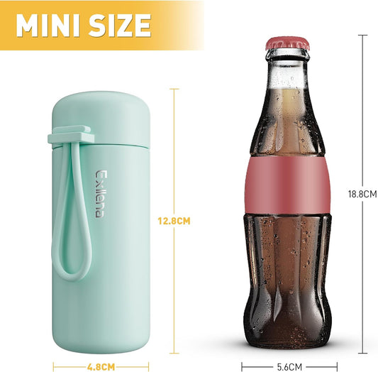 Exllena Mini Water Bottle 5oz, This is A EXTRA MINI Flask! Small Insulated Water Bottle for Hot&Cold Drinks, Water Bottle Purse with Carry Handle - 100% Leakproof Perfect for Travel...(Mint)