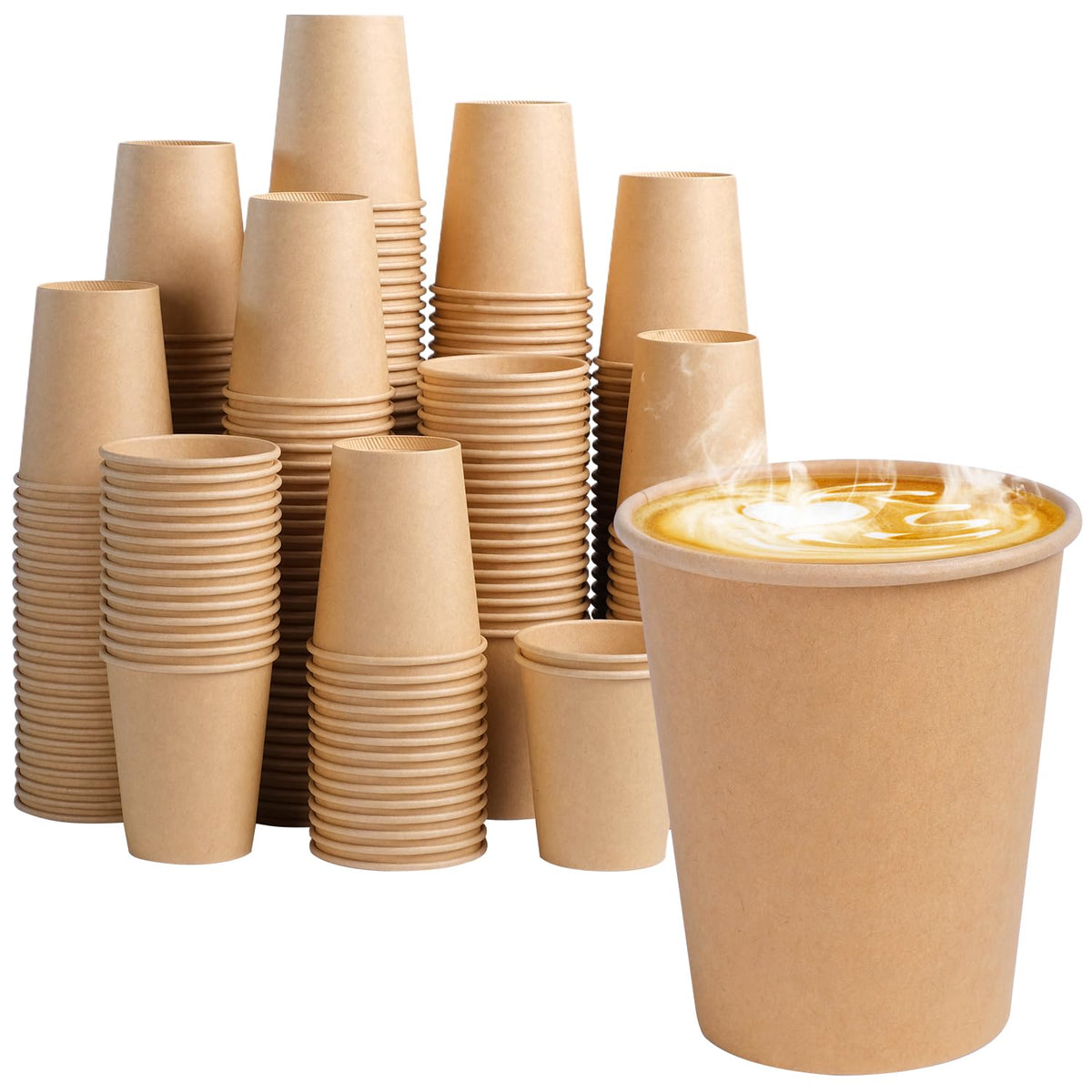 BYSNOW 200 Pack 10 oz Kraft Paper Cups, Disposable Coffee Hot Water Cups