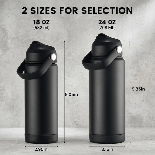 Fijinhom 18oz Insulated Stainless Steel Water Bottle, Wide Mouth Double Wall Vacuum, Silicone Straw, Sweat & Leak Proof, BPA Free Insulated Water Flask for Travel, Keep Cold 24h Hot 12h, Black