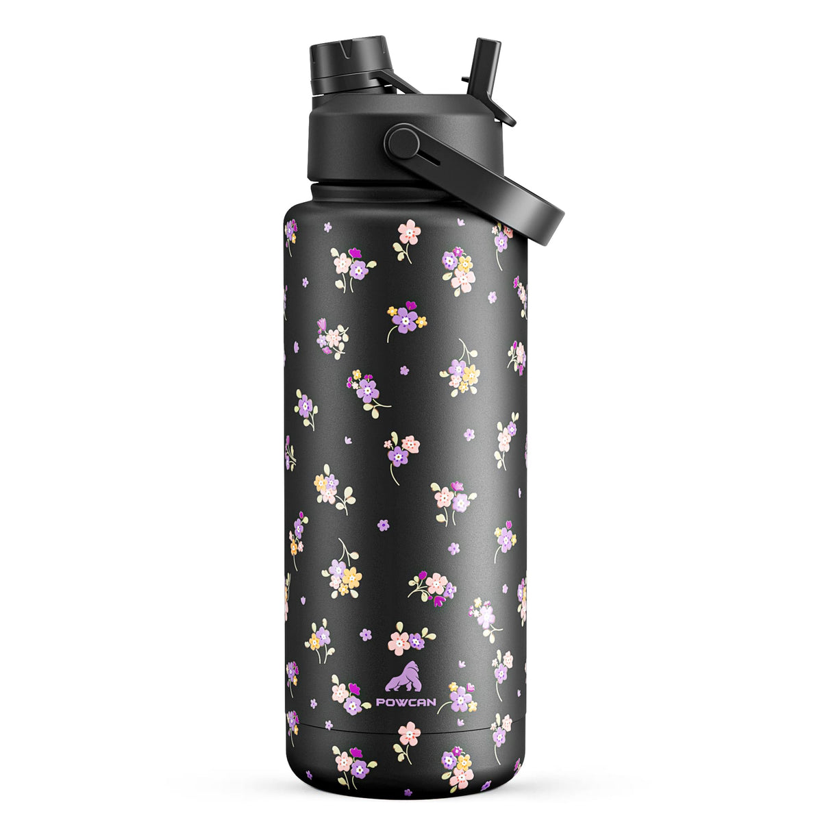 POWCAN 26 oz Insulated Water Bottle with 2-in-1 Straw and Spout Lid, Keep Cold 24H, Leak-Proof, Fits in Car Cup Holder, Stainless Steel Water Bottle for Sports, Travel, and School (Cotton Candy)