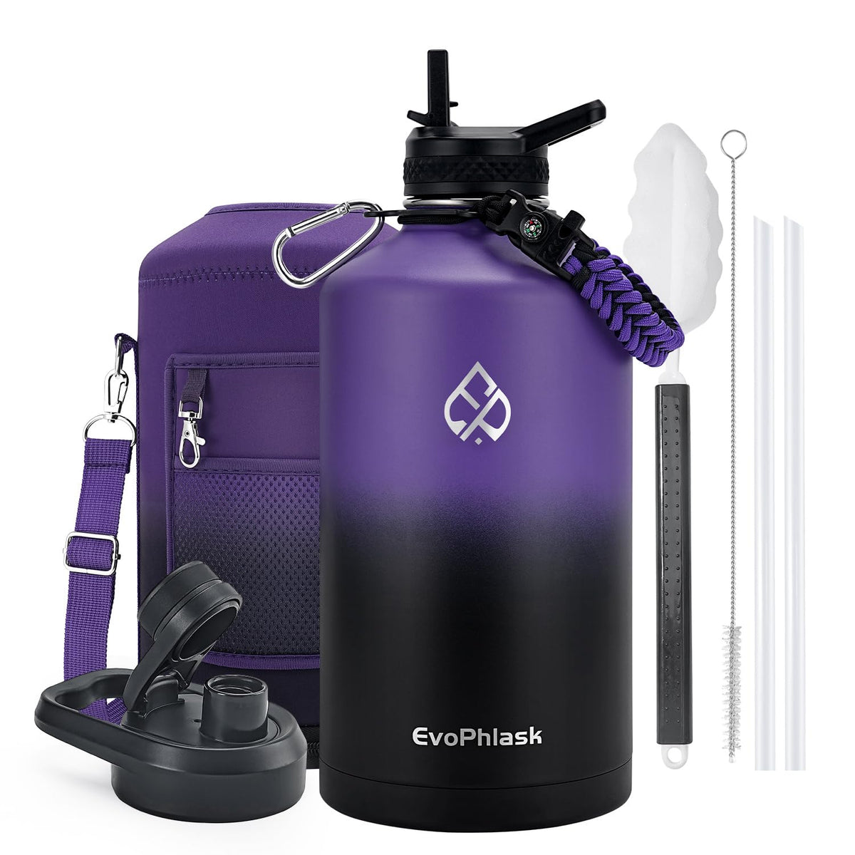 64 oz Insulated Water Bottle with Carrier Bag, Indigo Black