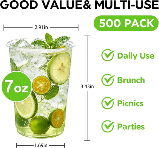BYSNOW 500 Pack 7 oz Clear Plastic Cups, Disposable Plastic Water Cups