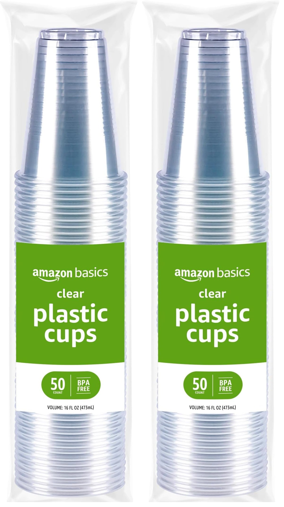 Amazon Basics Disposable Clear Plastic Cups for Cold Drinks, BPA-Free, Easy to Hold, 16oz, 50 Count