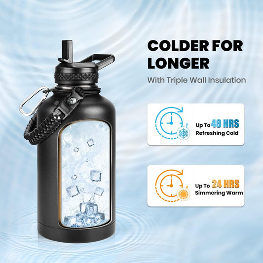 RAYMYLO Insulated Water Bottle 64 oz, Triple Wall Vacuum Stainless Steel