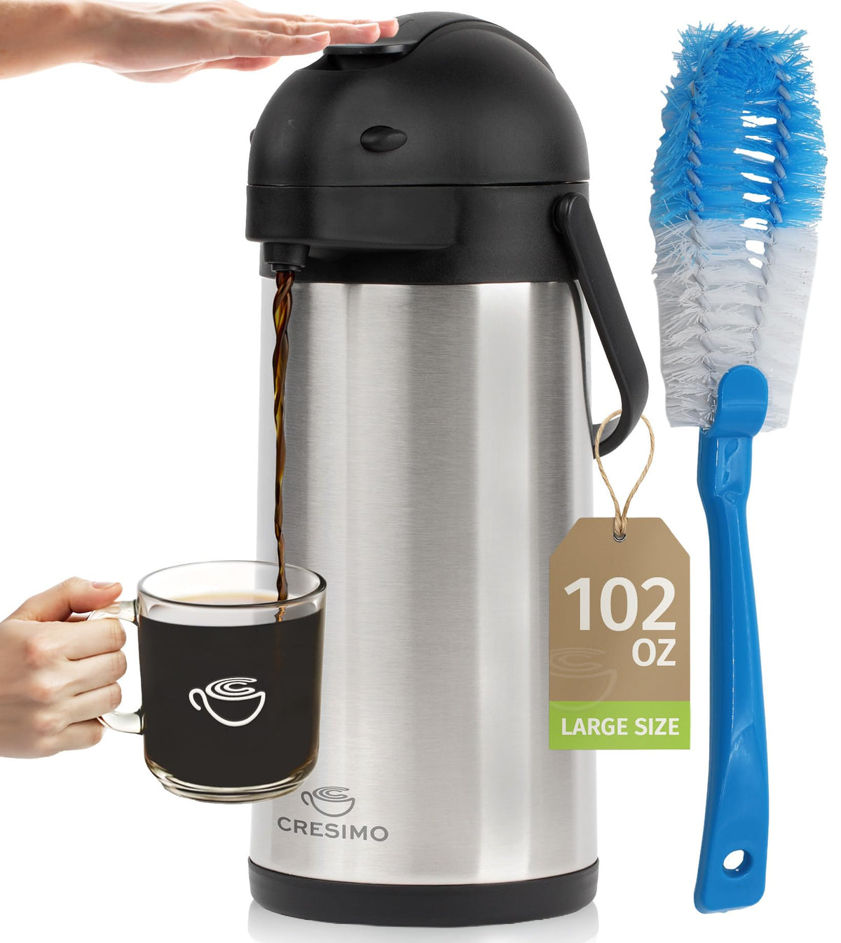 Cresimo Coffee Carafe with Pump 102oz / 3L Airpot Large Hot Water Dispenser