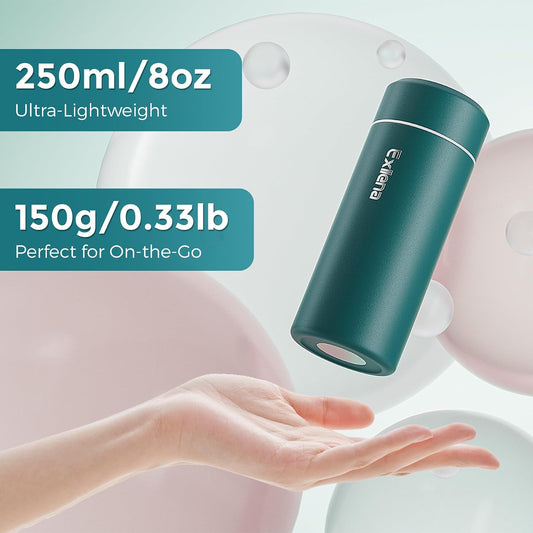 【Upgraded】Exllena Small Insulated Water Bottle 8 oz/250ml– Mini Insulated Water Bottle for Hot & Cold Drinks, Perfect Small Flask for Travel, Purse...(Lake Blue)