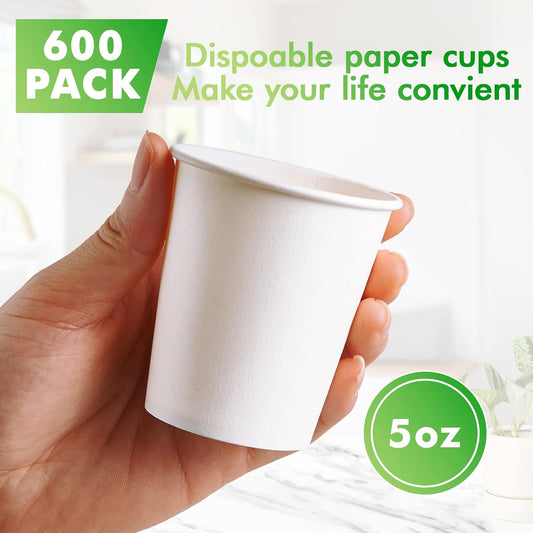 TV TOPVALUE 5 oz Paper Cups, 600 Count Disposable Bathroom Cups Bulk,White