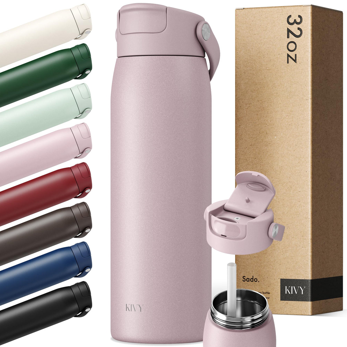 KIVY Stainless Steel Water Bottle With Straw 24oz - 24h Cold | 12h Hot