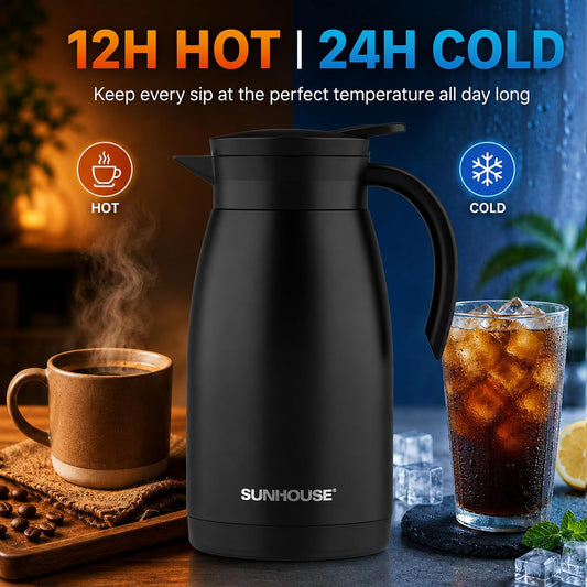 SUNHOUSE 34 Oz Thermal Coffee Carafe Insulated Stainless Steel Thermos
