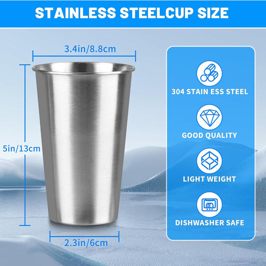 16 oz Stainless Steel Pint Cups, 4Pack Steel Cup,Pint Cup Tumbler,water Tumbler,Stackable,Reusable,BPA Free, (4)