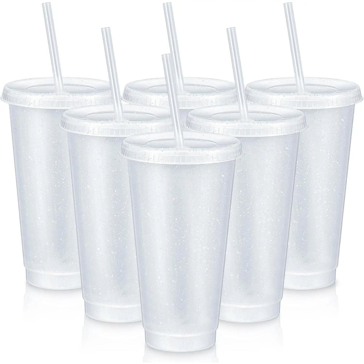 6 count Tumbler with Lids and Straws Plastic Iced Coffee Tumbler Glitter Travel Mug Cup for Smoothie Juices Birthday Party Cold Drink Coffee Cup Bulk for Adult Women(16 oz,Pink)