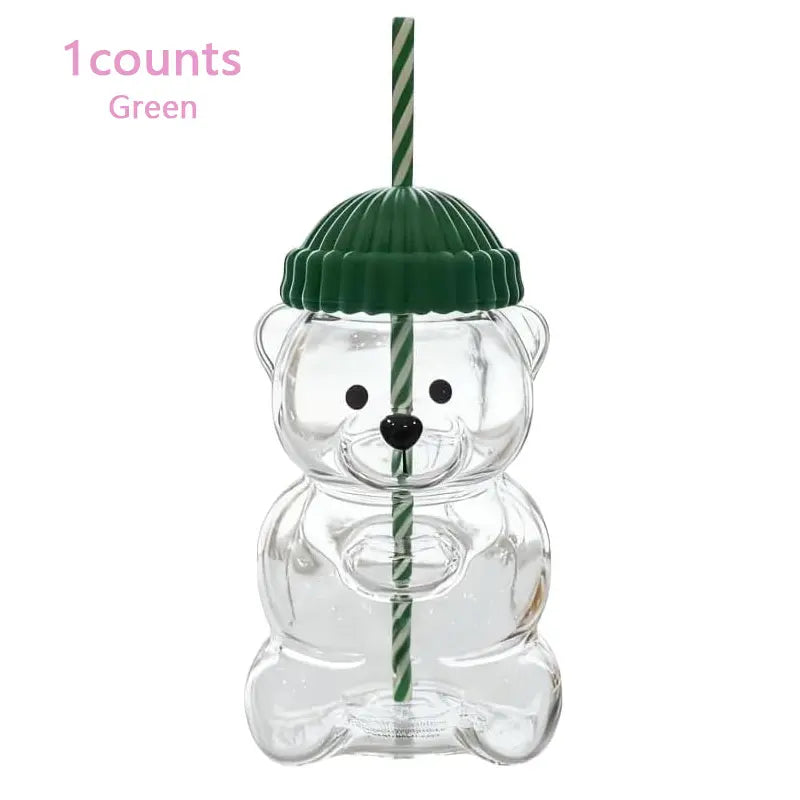 Adorable Bear Straw Glass Cup, 20oz Clear Glass Drinking Bottle With Straw, Portable Clear Drinkware Drink Containers for Coffee, Juice, Milk, Tea, Ideal Gift for Girls, Teens, Parties, Beach Travel, Straw Water Bottle