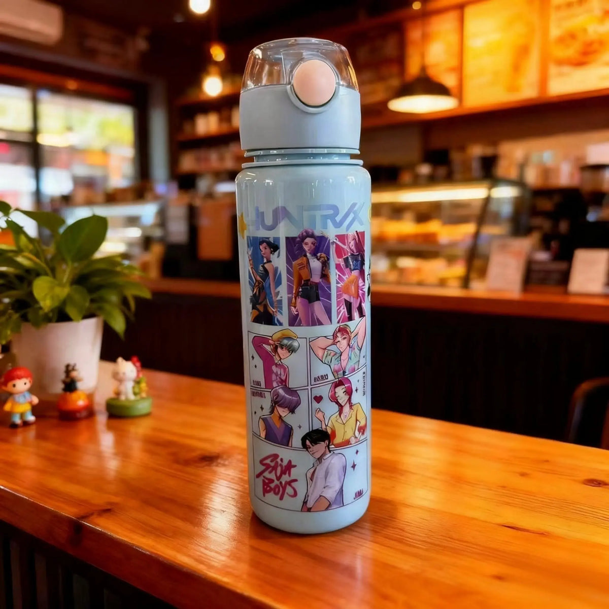 K-Pop Ghost Hunter Theme Wicked Water Bottle with Straw & Lid, Reusable Hard Plastic, 700ML, Eco-Friendly Drinkware for School, Travel, Coffee Use & Halloween Parties, Teen Gift, Portable Water Bottles
