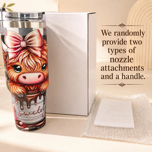 40oz Stainless Steel Vacuum Insulated Tumbler With Lid, 1 Count Cute Highland Cow Pattern Insulated Water Bottle, Travel Accessories, Summer Cool Bottle, Drinking Cup for Home Office School, Insulated Travel Drinkware