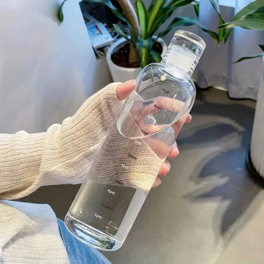 500ML/16.9oz Transparent Clear Polypropylene Plastic Sports Water Bottle with Time Marking, Leak Proof Juice Milk Cup, Portable School Gym Sports Cup, Drinkware, Reusable Water Bottles, Water Bottle For Gym, Leakproof Sports Bottle