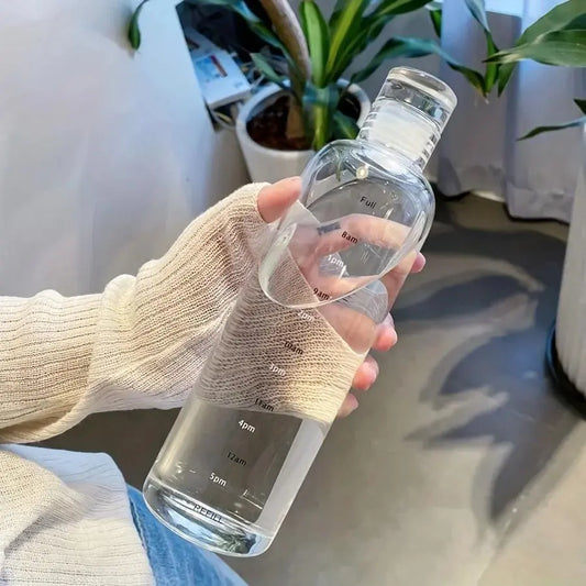 500ML/16.9oz Transparent Clear Polypropylene Plastic Sports Water Bottle with Time Marking, Leak Proof Juice Milk Cup, Portable School Gym Sports Cup, Drinkware, Reusable Water Bottles, Water Bottle For Gym, Leakproof Sports Bottle