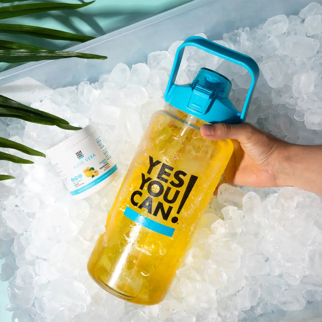 Motivational Water Bottle - Portable, Reusable, Gallon Plastic Container with Blue Lid, Ideal for Everyday Use