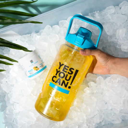 Motivational Water Bottle - Portable, Reusable, Gallon Plastic Container with Blue Lid, Ideal for Everyday Use