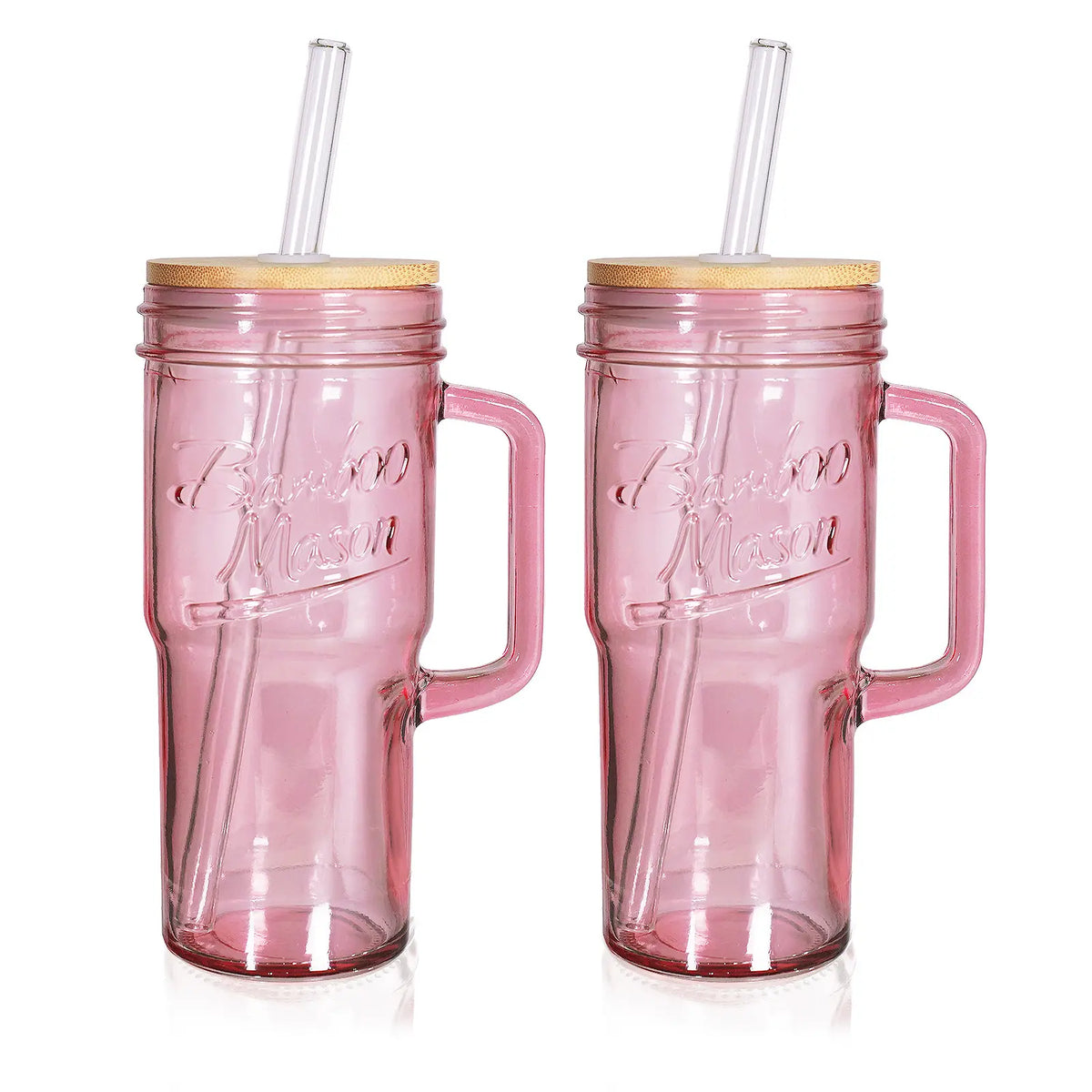 ANOTION  24oz Colored Glass Cups with Lids and Straws with Handle  -Tumbler Coffee Cups Mason Jar Coffee Bar Accessories Springtok  Bamboo Drinkware Bottles