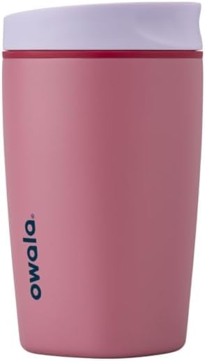 Owala SmoothSip Slider Insulated Stainless Steel Coffee Tumbler, Reusable Iced Coffee Cup, Hot Coffee Travel Mug, BPA Free 12 oz, Pink (Pucker Up)