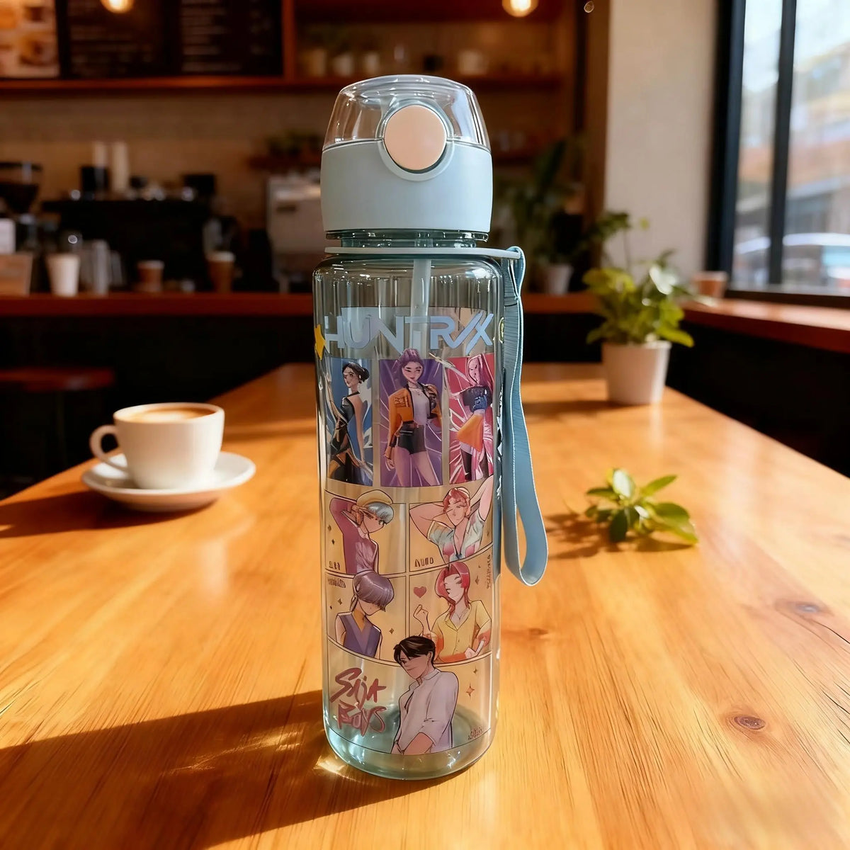 K-Pop Ghost Hunter Theme Wicked Water Bottle with Straw & Lid, Reusable Hard Plastic, 700ML, Eco-Friendly Drinkware for School, Travel, Coffee Use & Halloween Parties, Teen Gift, Portable Water Bottles