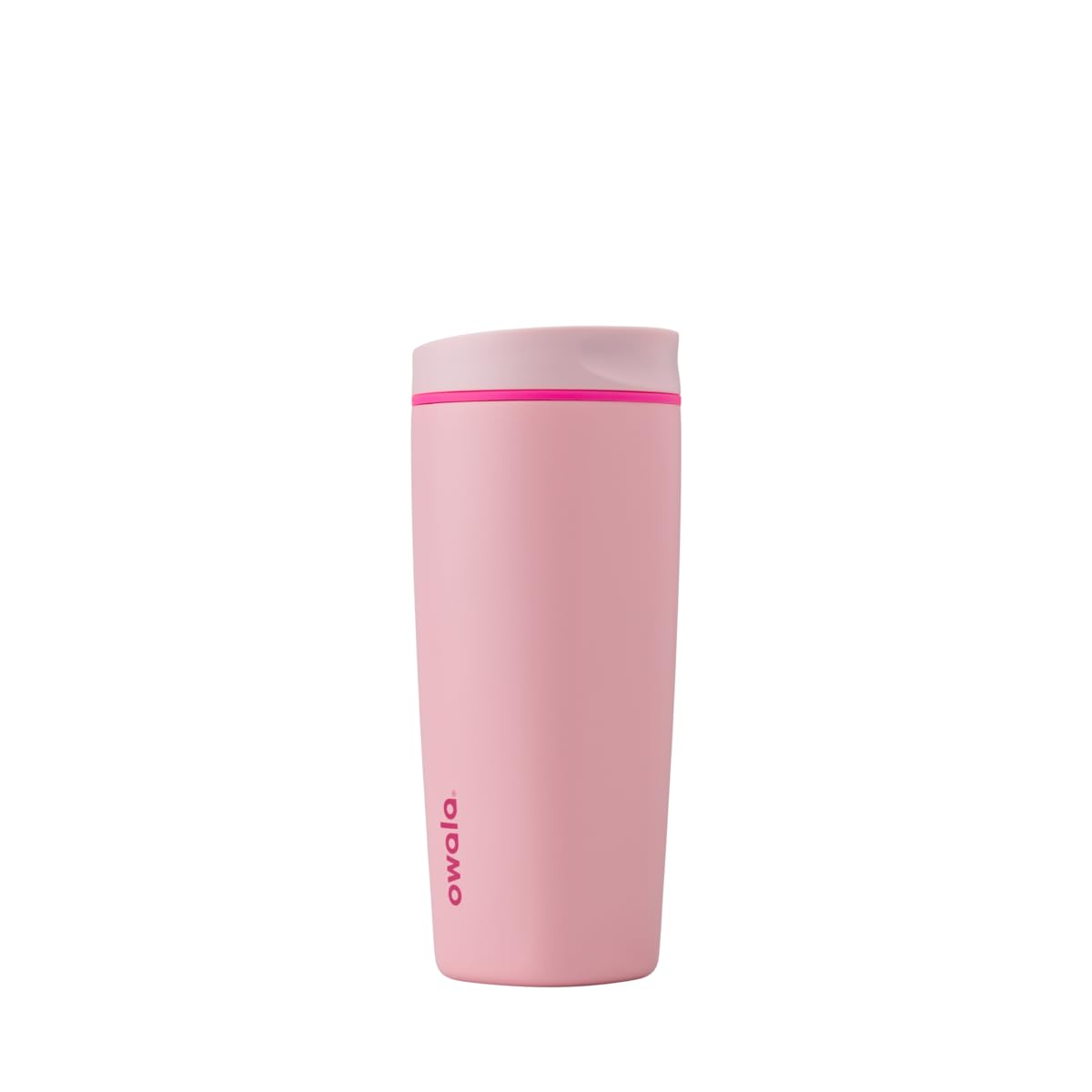 Owala SmoothSip Slider Insulated Stainless Steel Coffee Tumbler, Reusable Iced Coffee Cup, Hot Coffee Travel Mug, BPA Free 12 oz, Pink (Pucker Up)