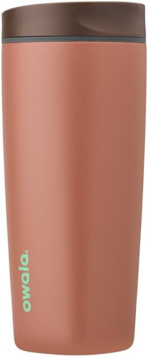 Owala SmoothSip Slider Insulated Stainless Steel Coffee Tumbler, Reusable Iced Coffee Cup, Hot Coffee Travel Mug, BPA Free 12 oz, Pink (Pucker Up)