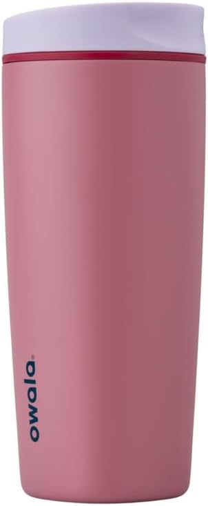 Owala SmoothSip Slider Insulated Stainless Steel Coffee Tumbler, Reusable Iced Coffee Cup, Hot Coffee Travel Mug, BPA Free 12 oz, Pink (Pucker Up)