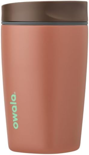 Owala SmoothSip Slider Insulated Stainless Steel Coffee Tumbler, Reusable Iced Coffee Cup, Hot Coffee Travel Mug, BPA Free 12 oz, Pink (Pucker Up)
