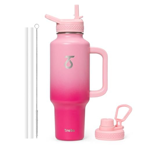 Trebo 40 oz Water Bottle Insulated Fit in Any Car Cup Holder with 2 Lids