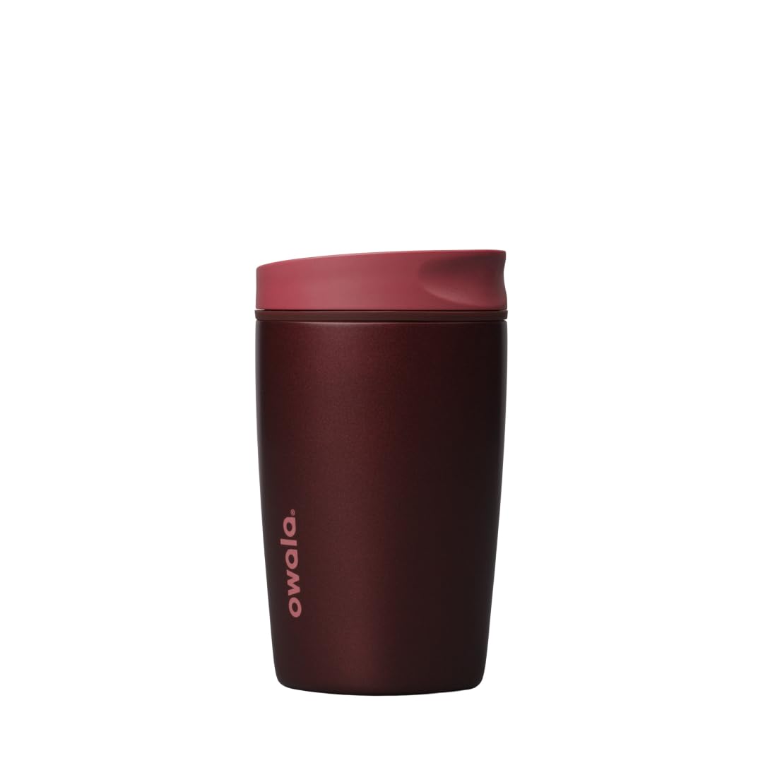 Owala SmoothSip Slider Insulated Stainless Steel Coffee Tumbler, Reusable Iced Coffee Cup, Hot Coffee Travel Mug, BPA Free 12 oz, Pink (Pucker Up)