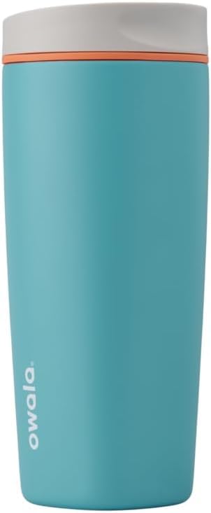 Owala SmoothSip Slider Insulated Stainless Steel Coffee Tumbler, Reusable Iced Coffee Cup, Hot Coffee Travel Mug, BPA Free 12 oz, Pink (Pucker Up)