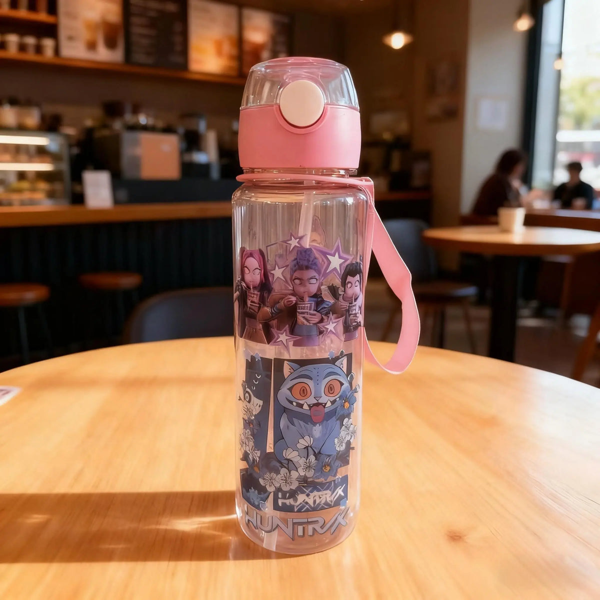 K-Pop Ghost Hunter Theme Wicked Water Bottle with Straw & Lid, Reusable Hard Plastic, 700ML, Eco-Friendly Drinkware for School, Travel, Coffee Use & Halloween Parties, Teen Gift, Portable Water Bottles