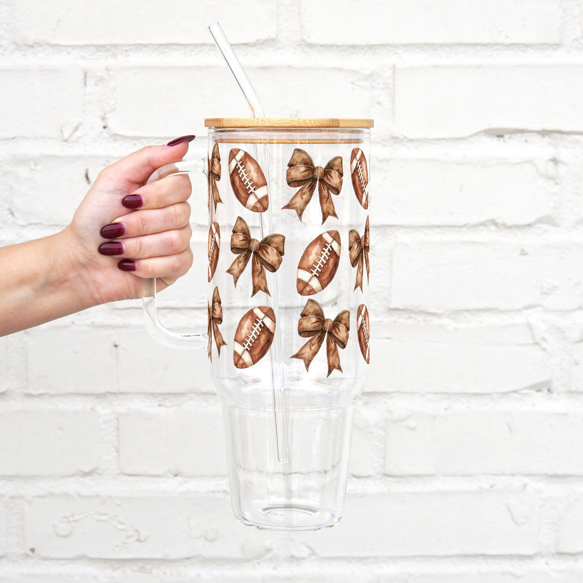 SIP-SIP HOORAY! 40oz Reusable Glass Water Bottle - Fall Collection Pumpkin Design with Washable Handle, Bamboo Lid, Silicone Straw for Hand Wash Coffee Cup Use